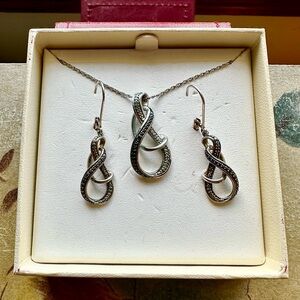 Helzberg Diamonds Sterling silver diamond infinity necklace and earrings set.
